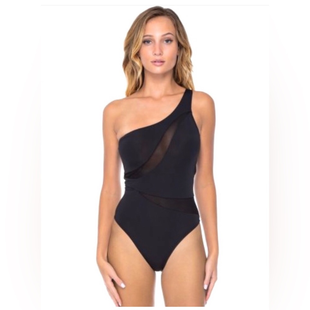 Sunsets One Shoulder Black Swimsuit with Mesh in Size Medium